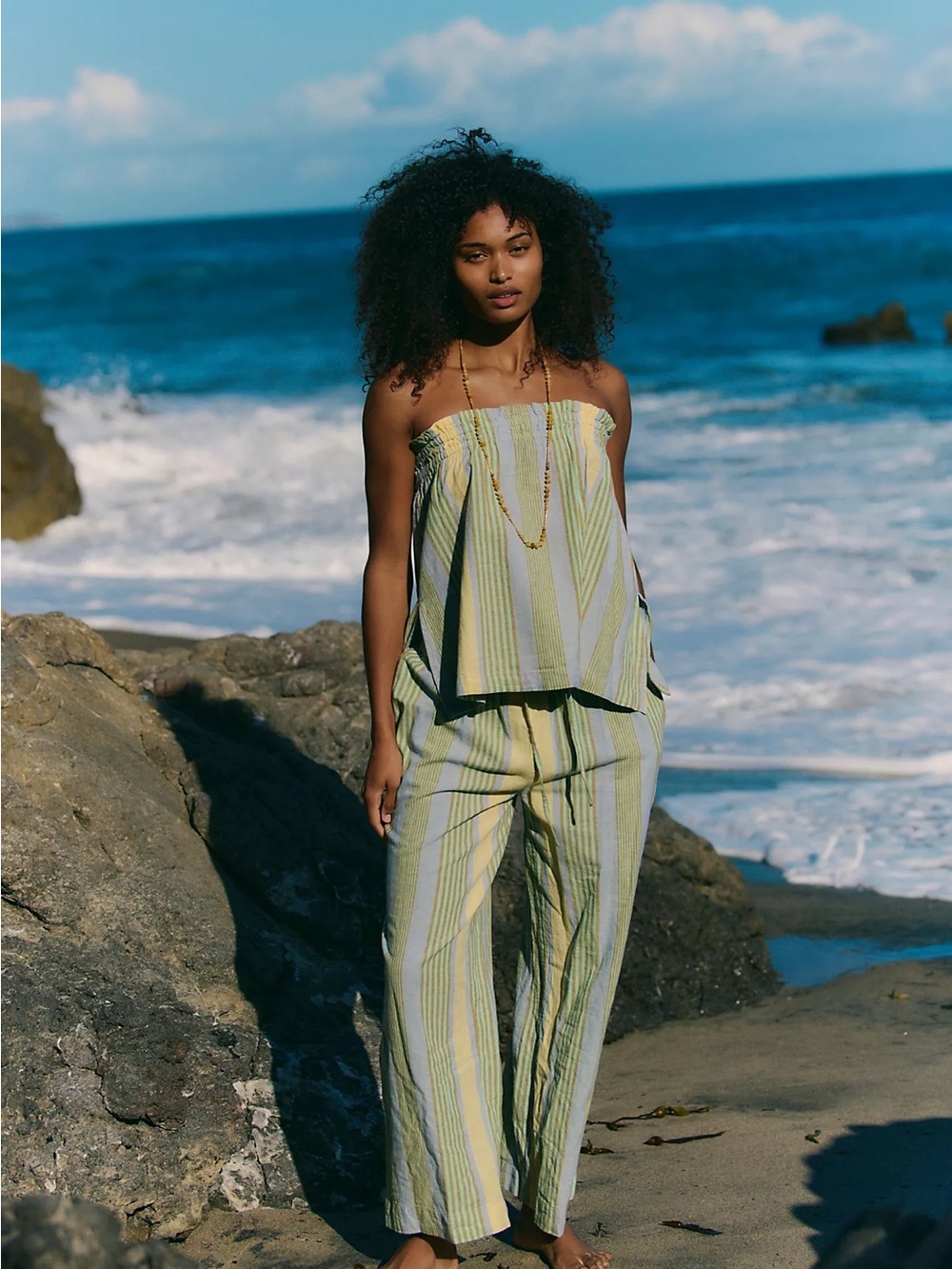 Free People NEW Corfu Striped Cotton-Linen Set
